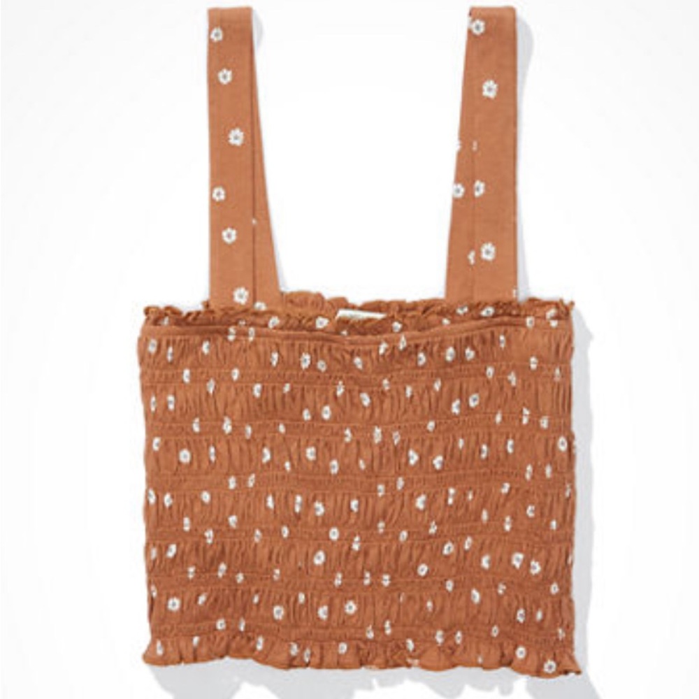 Brown Floral Scrunch Crop Top